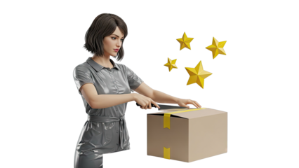 Woman Opening Package with Stars