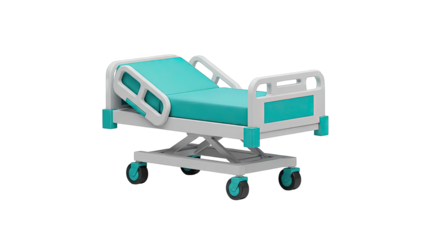 Hospital Bed with Teal Mattress and Safety Rails