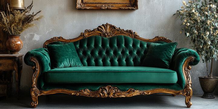 Green Velvet Sofa in living room interior