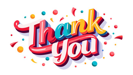 Vector illustration of 'Thank You' text, colorful confetti bursts, subtle shadows, celebratory minimal design