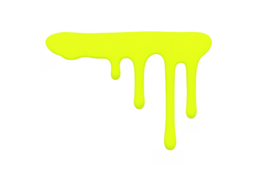Bright neon yellow liquid dripping slime on transparent background