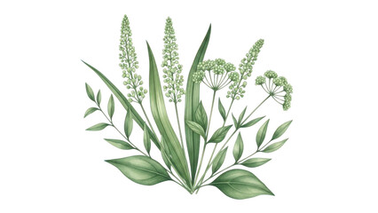 Fototapeta premium Lily of the valley plant with green leaves and white flowers isolated on transparent background