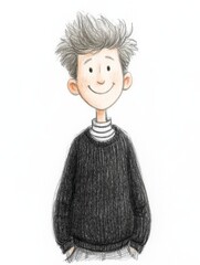 Smiling Boy in Black Turtleneck Sweater Illustration