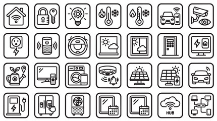 A collection of smart home and technology icons on a white background