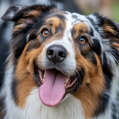 Closeup portrait of a happy australian shepherd dog with its tongue out