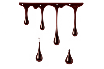 Blood dripping down a surface, creating realistic red fluid drops with a glossy texture, transparent background