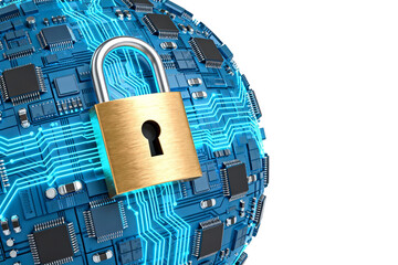 Cybersecurity Lock on Digital Circuit Globe