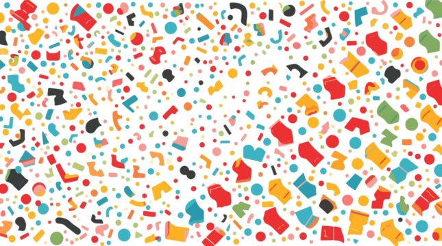  template featuring a vibrant and colorful confetti background with a mix of circular and rectangular shapes in various sizes, scattered randomly with png Transparent  - Powered by Adobe