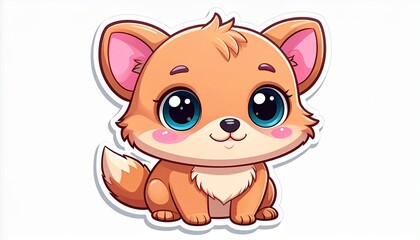 Obraz premium A cute, cartoonish illustration of a small, fluffy fox with big, sparkling blue eyes and rosy cheeks.