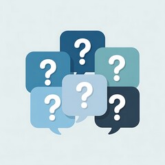 Collection of blue speech bubbles with question marks, representing communication and inquiry