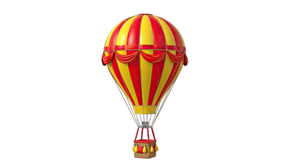 Red and Yellow Striped Hot Air Balloon with Wicker Basket