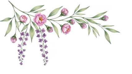 Pink flowers and leaves on a branch isolated on transparent background