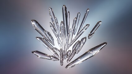 Abstract geometric crystal formation in a blurred, multicolored background