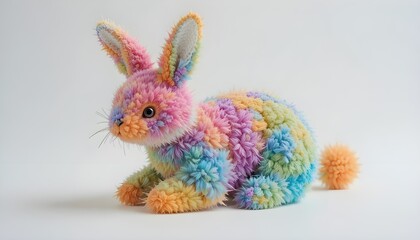 Obraz premium Colorful plush bunny toy with soft texture on clean white background