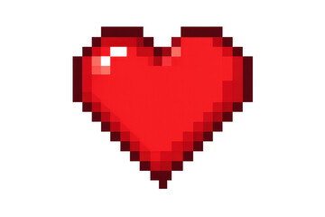 Red pixel art heart symbol representing love, romance, health, and classic video game design for ui elements