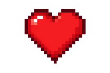 Red pixel art heart symbol representing love, romance, health, and classic video game design for ui elements