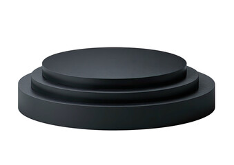 Dark, three-tiered, circular podium on a black backdrop
