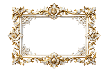Ornate Gold and White Baroque Picture Frame