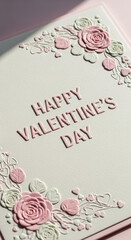 Romantic Valentine-themed artwork showing embossed text &ldquo;Happy Valentine&rsquo;s Day&rdquo; on a pastel background