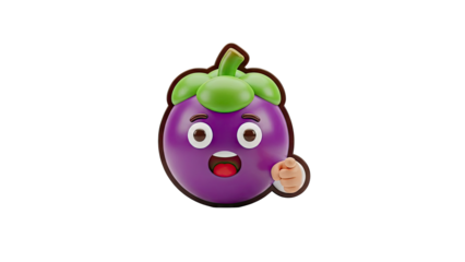 3D Cartoon Mangosteen Character Pointing Finger