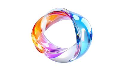 Twisted, glossy, three-part ring with a gradient of colors on black