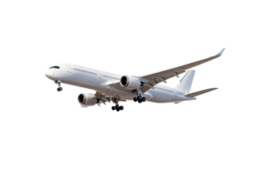 Commercial Airplane in Flight with Landing Gear Down