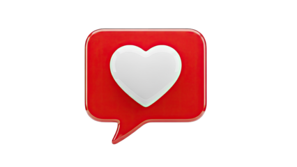 3D Red Speech Bubble with White Heart Icon