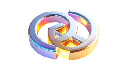 Metallic intertwined shapes, iridescent edges against black backdrop