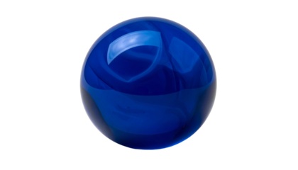 A transparent blue glass sphere swirls on a dark background