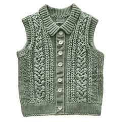 Sage knitted vest with cable details isolated on white background