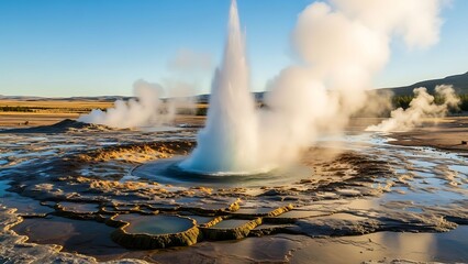 Geyser erupting in a geothermal area.