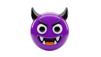 Purple Devil Emoji with Horns and Sharp Teeth
