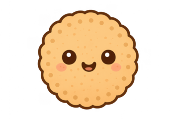 Cute happy smiling kawaii biscuit character on transparent background