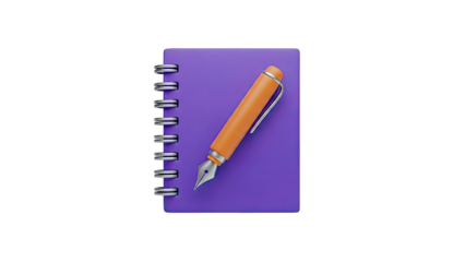 Purple Notebook with Orange Fountain Pen