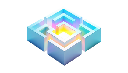 Abstract, geometric maze with iridescent hues, glowing core
