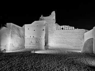 Diriyah Illuminated At Night In Black And White