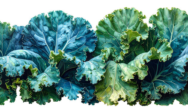 Close-up of vibrant, textured leafy green and blue vegetables
