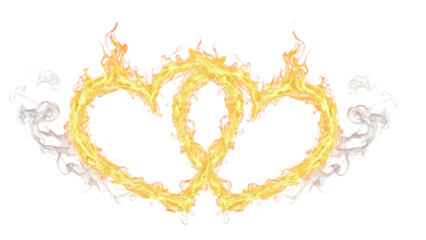 Intertwined Flaming Hearts Made of Fire with Smoke Illustration