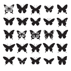 Butterflies silhouette set on transparent background