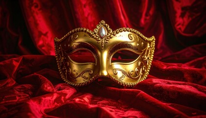Golden Mask on Red Silk.