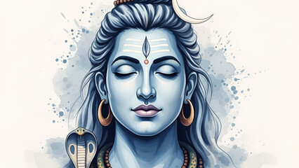 Shiva meditation portrait with closed eyes showing hindu spirituality calm devotion sacred energy divine faith artwork for maha shivaratri and commercial design