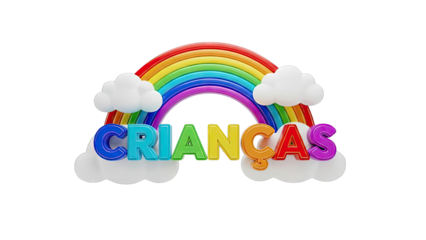 Colorful "CRIAN?AS" text with rainbow and clouds