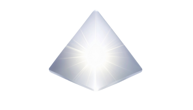 A luminous, three-dimensional triangular shape emitting bright light against black - Powered by Adobe