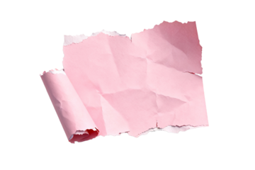 Crumpled Pink Torn Paper Sheet with Rolled Edge