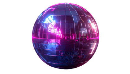 Reflective sphere with pink and blue highlights, against black