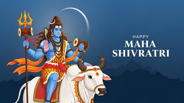 Shiva riding nandi sacred hindu devotion showing mahadev blessing spiritual power faith divine festival artwork for maha shivaratri and commercial design