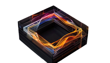 3D geometric cube with flowing lines and color gradients