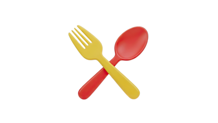 Crossed Red Spoon and Yellow Fork
