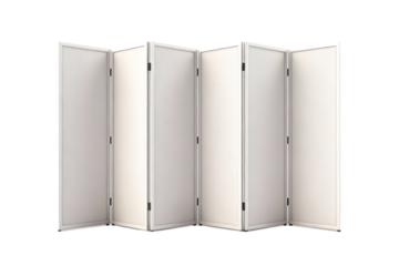 Five-panel room divider with light-colored fabric