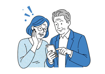 Couple reacts to phone news - Lifestyle Illustration, Flat Line Art, Flat Style Illustration, Flat Line Illustration, Cartoon Line Illustration, Modern Outline Flat Illustration